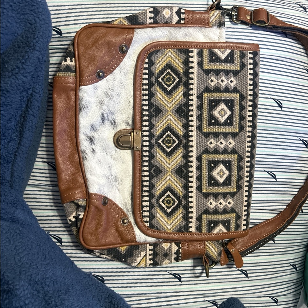 Myra Bag Tan and Black Patterned Crossbody